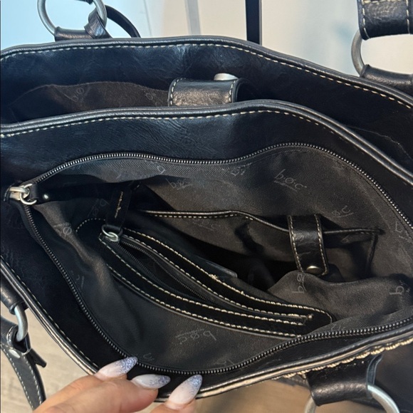 B.O.C Born Concept Black Leather Tote Bag - tooled embossed - shoulder bag - Picture 5 of 6